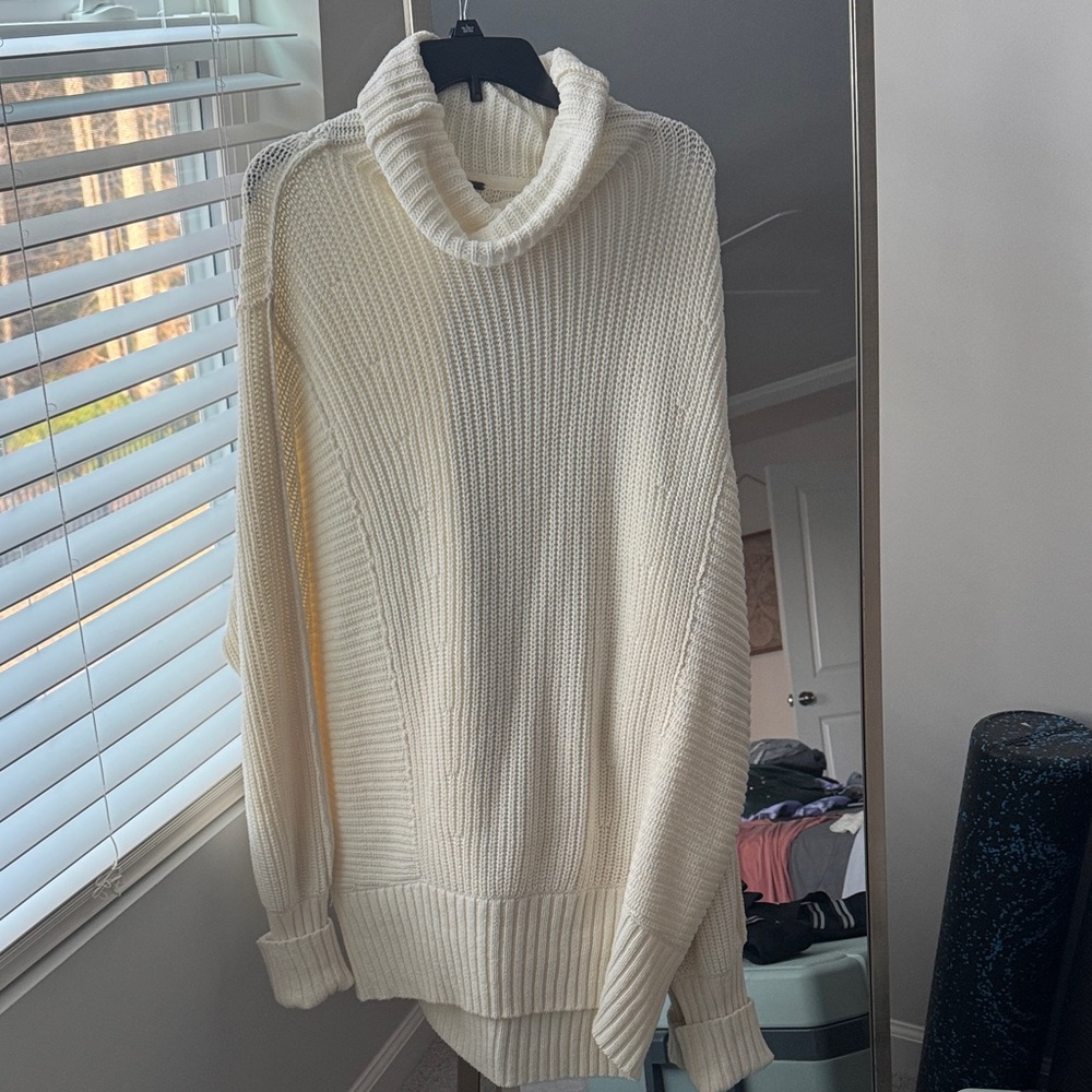 Free People Oversized Cream Turtleneck Sweater